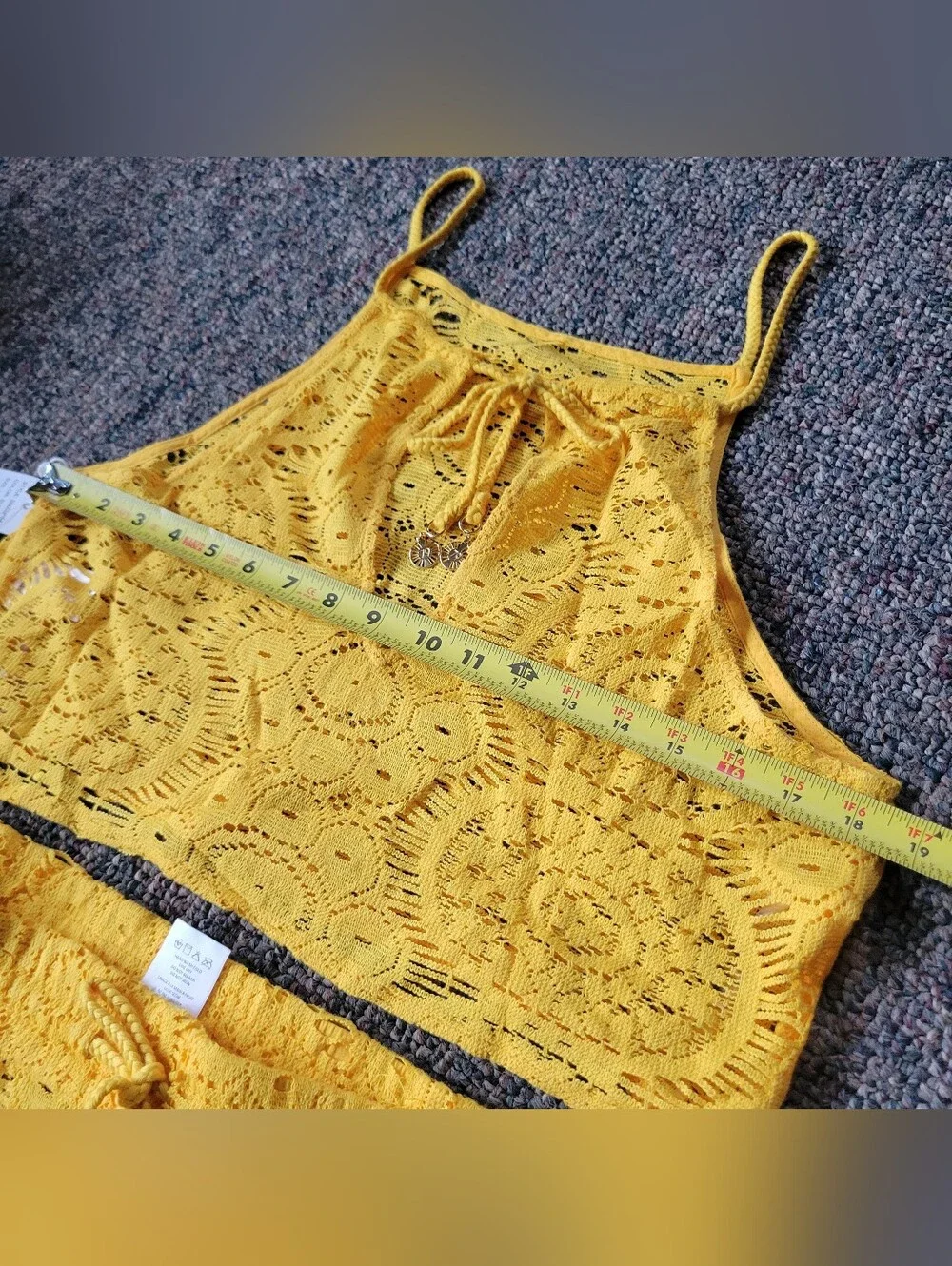 Yellow Crochet Lace Swim Coverup Set - Crochet Slitted Pants & Crop Top
